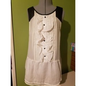 NWOT Free People Tuxedo Frill Pleather Button Top